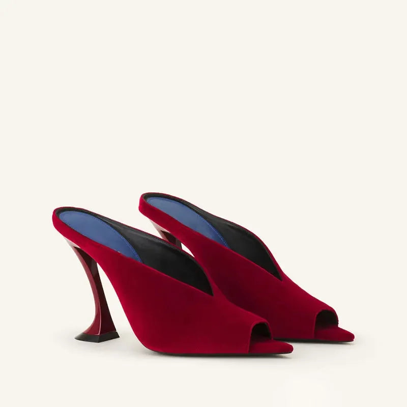 European and American Women's Fashion Show Spring and Summer New Style Irregular High Heels Pointed Fish Mouth Slippers