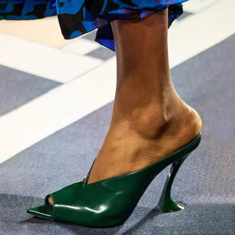 European and American Women's Fashion Show Spring and Summer New Style Irregular High Heels Pointed Fish Mouth Slippers