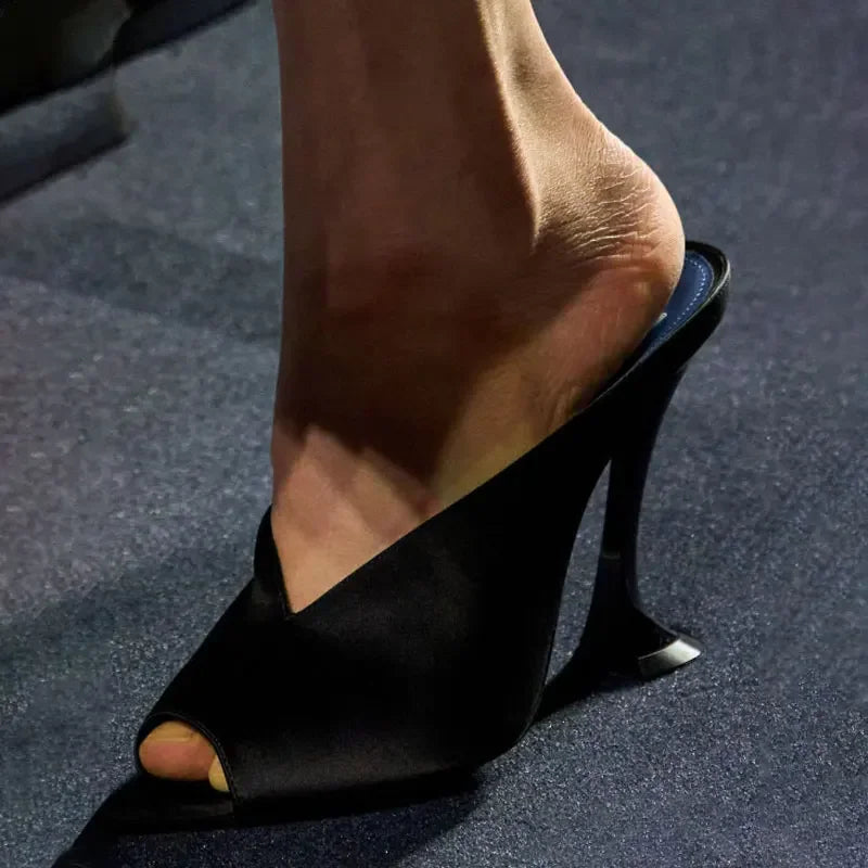 European and American Women's Fashion Show Spring and Summer New Style Irregular High Heels Pointed Fish Mouth Slippers