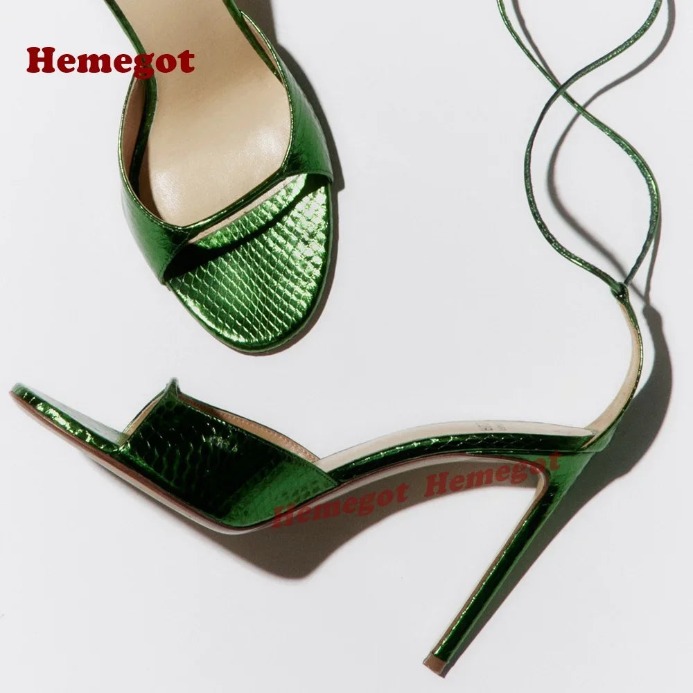 Gold Cross Strappy Sandals One Strap Open Toe Stiletto Heels Women's Sandals 2025 New Arrival Lace Up Snakeskin Elegant Shoes