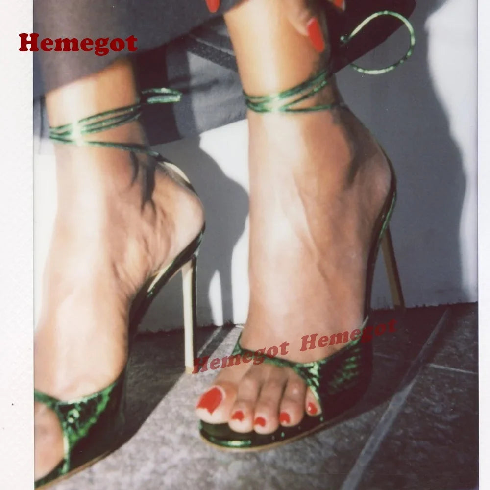 Gold Cross Strappy Sandals One Strap Open Toe Stiletto Heels Women's Sandals 2025 New Arrival Lace Up Snakeskin Elegant Shoes