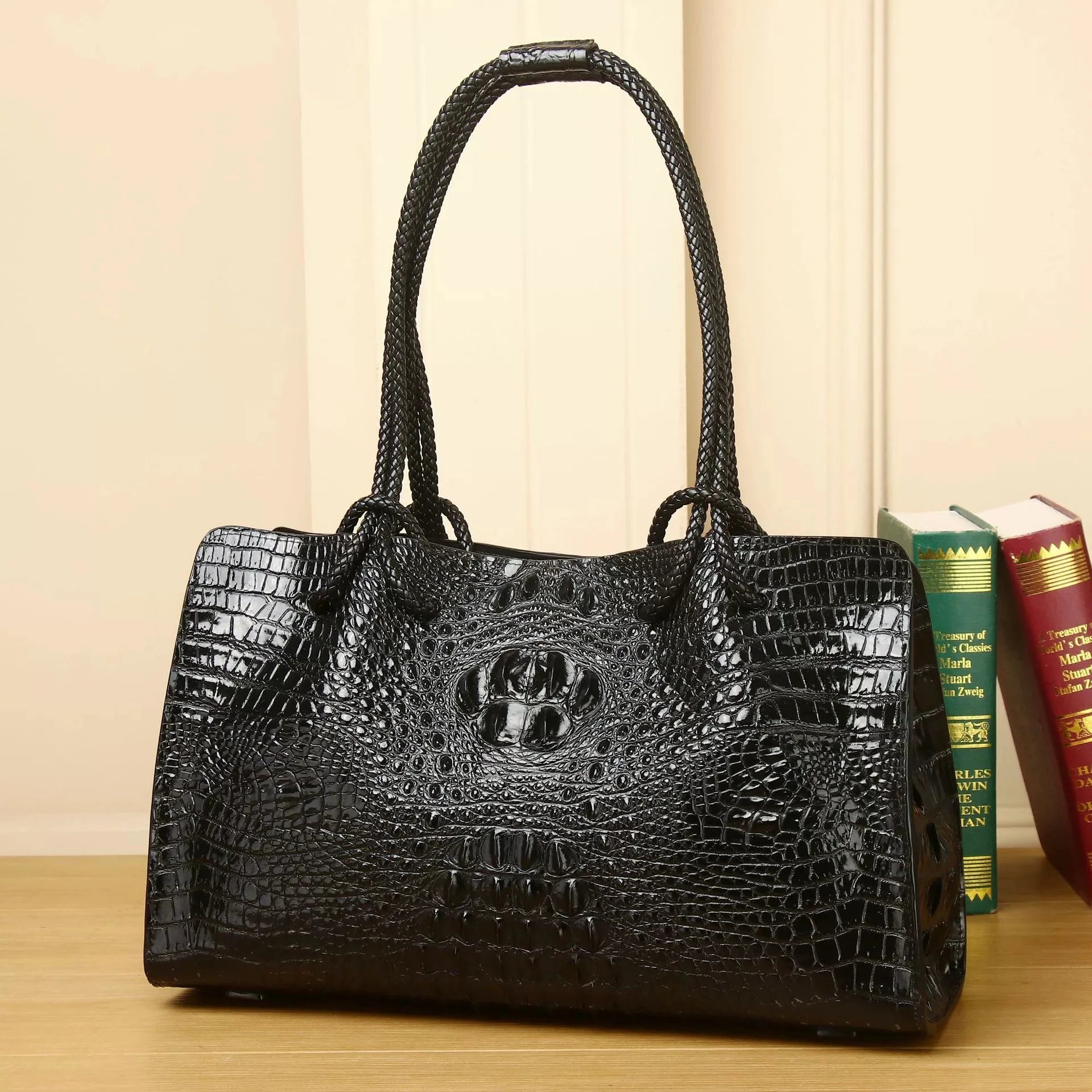 Luxury Genuine Leather Women's Bag Red Crocodile Pattern Ladies Handbags Tote Bag Fashion Travel Portable Shoulder Underarm Bags