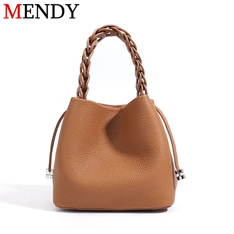 MENDY Handbag Women Mini Cross Bag Small Bucket Bags Handbag Luxury Designer Genuine Leather Crossbody Shoulder Bags Ladies New