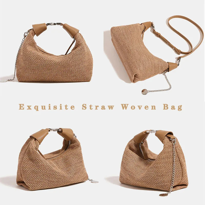 New Bag for Women Dumpling Pouch Straw Crossbody Shoulder Handbag Summer Beach Woven Bag