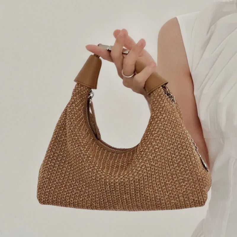 New Bag for Women Dumpling Pouch Straw Crossbody Shoulder Handbag Summer Beach Woven Bag