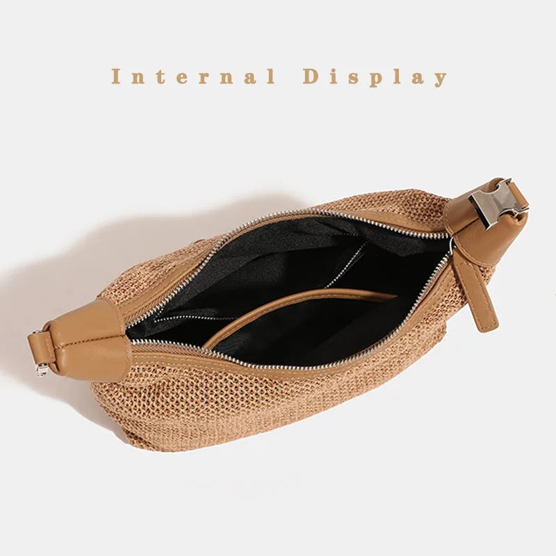 New Bag for Women Dumpling Pouch Straw Crossbody Shoulder Handbag Summer Beach Woven Bag