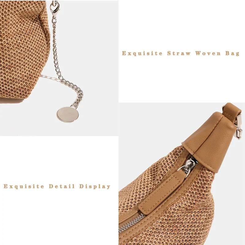 New Bag for Women Dumpling Pouch Straw Crossbody Shoulder Handbag Summer Beach Woven Bag