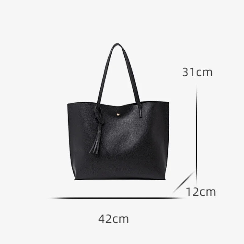 New Trend Women Single Shoulder Bag Casual Large Capacity Pu Lychee Pattern Tassel Outdoor Simple Tote Bag