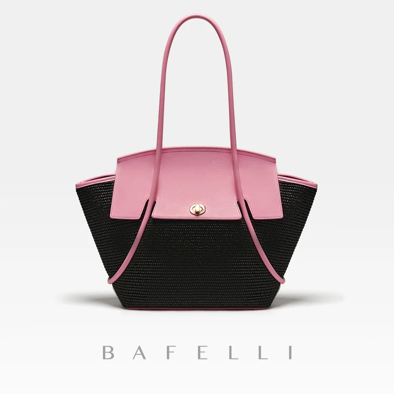 BAFELLI 2023 NEW WOMEN'S CASUAL TOTE BEACH BAG LARGE TRAVEL PURSE LUXURY DESIGNER BRAND GENUINE LEATHER FEMALE BAGS