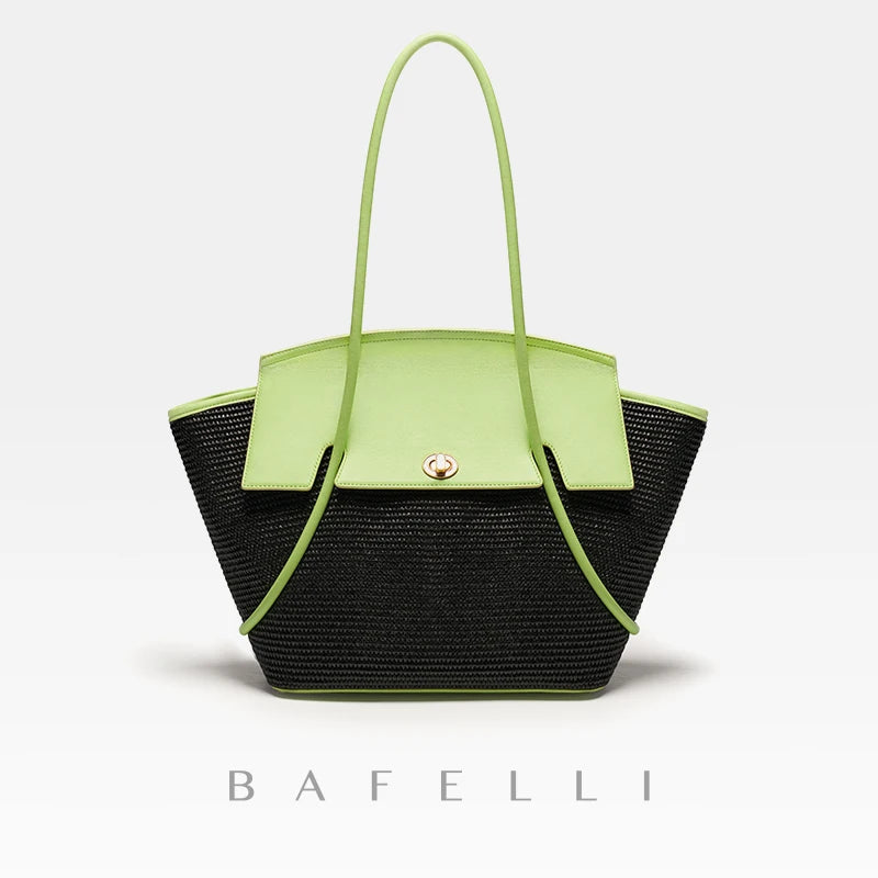 BAFELLI 2023 NEW WOMEN'S CASUAL TOTE BEACH BAG LARGE TRAVEL PURSE LUXURY DESIGNER BRAND GENUINE LEATHER FEMALE BAGS